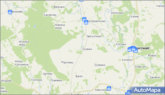 mapa Dylewo gmina Grunwald, Dylewo gmina Grunwald na mapie Targeo