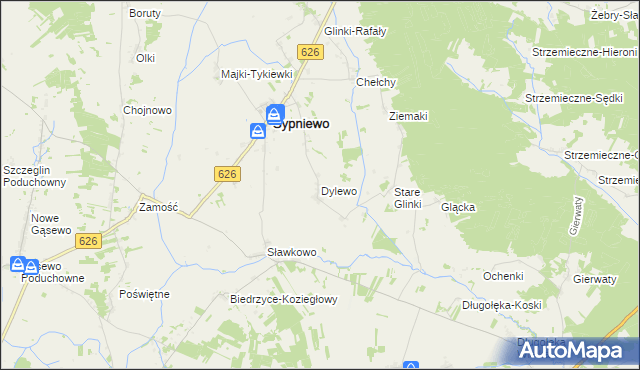 mapa Dylewo gmina Sypniewo, Dylewo gmina Sypniewo na mapie Targeo