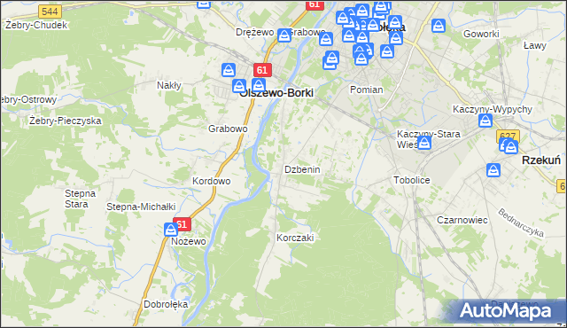 mapa Dzbenin gmina Rzekuń, Dzbenin gmina Rzekuń na mapie Targeo