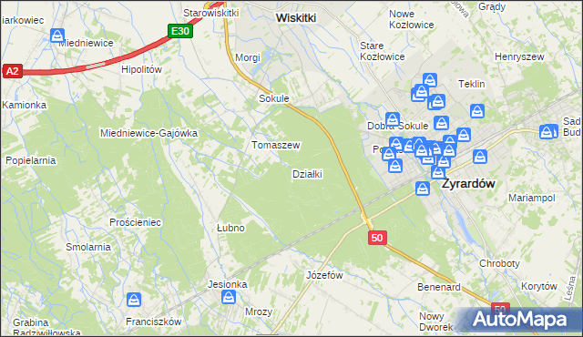 mapa Działki gmina Wiskitki, Działki gmina Wiskitki na mapie Targeo