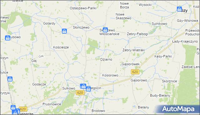 mapa Dziarno gmina Świercze, Dziarno gmina Świercze na mapie Targeo
