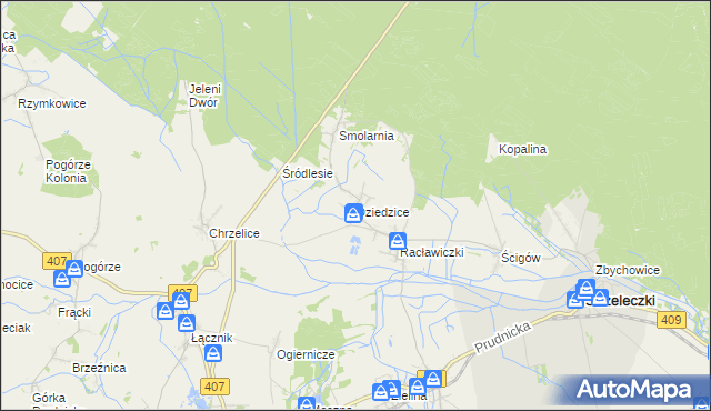 mapa Dziedzice gmina Strzeleczki, Dziedzice gmina Strzeleczki na mapie Targeo