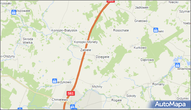 mapa Dzięgiele gmina Stawiski, Dzięgiele gmina Stawiski na mapie Targeo