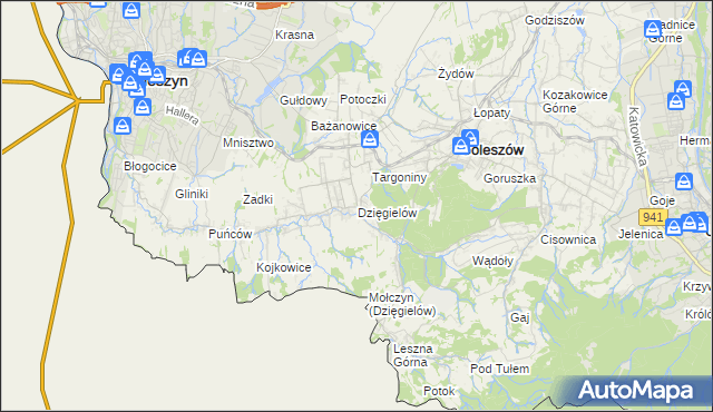 mapa Dzięgielów, Dzięgielów na mapie Targeo