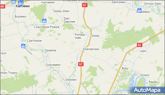 mapa Dzierżanowo gmina Szelków, Dzierżanowo gmina Szelków na mapie Targeo