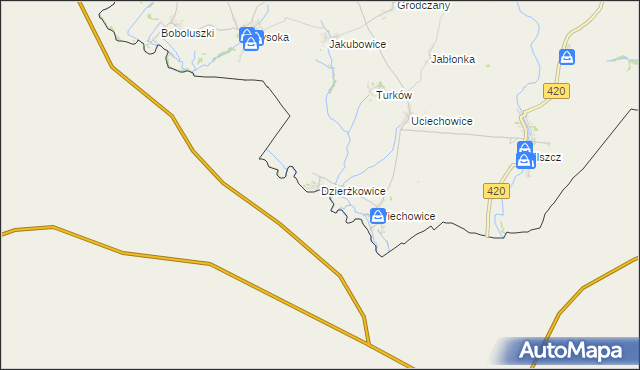mapa Dzierżkowice gmina Branice, Dzierżkowice gmina Branice na mapie Targeo
