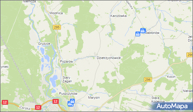 mapa Dzietrzychowice, Dzietrzychowice na mapie Targeo