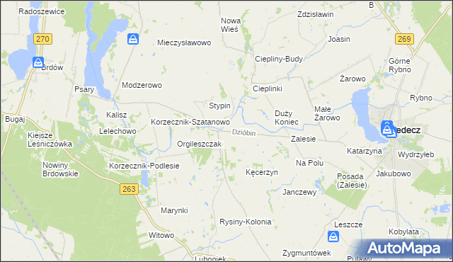 mapa Dzióbin, Dzióbin na mapie Targeo