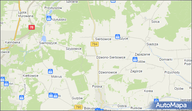 mapa Dzwono-Sierbowice, Dzwono-Sierbowice na mapie Targeo