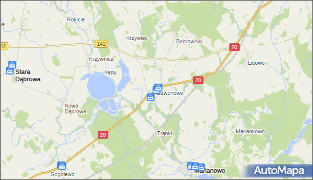 mapa Dzwonowo gmina Marianowo, Dzwonowo gmina Marianowo na mapie Targeo