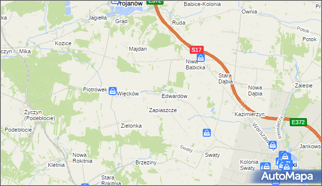 mapa Edwardów gmina Ryki, Edwardów gmina Ryki na mapie Targeo