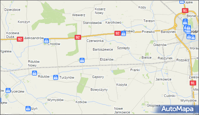 mapa Elizanów, Elizanów na mapie Targeo