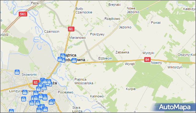 mapa Elżbiecin gmina Piątnica, Elżbiecin gmina Piątnica na mapie Targeo