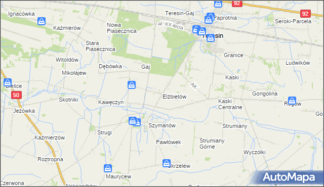 mapa Elżbietów gmina Teresin, Elżbietów gmina Teresin na mapie Targeo