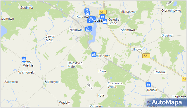 mapa Emilianowo gmina Susz, Emilianowo gmina Susz na mapie Targeo