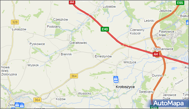 mapa Ernestynów gmina Złotoryja, Ernestynów gmina Złotoryja na mapie Targeo