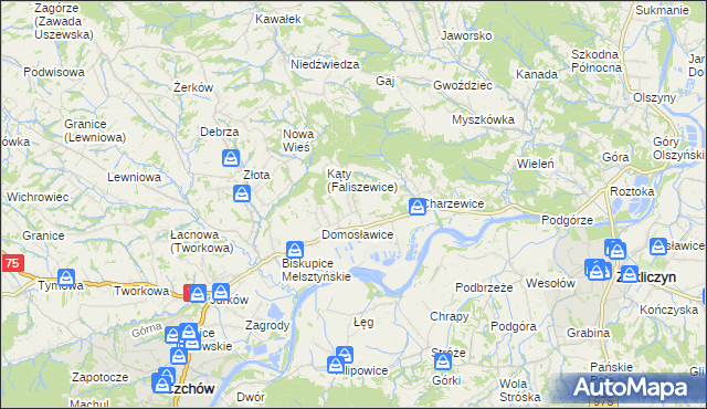 mapa Faliszewice, Faliszewice na mapie Targeo