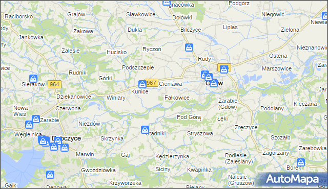 mapa Fałkowice gmina Gdów, Fałkowice gmina Gdów na mapie Targeo