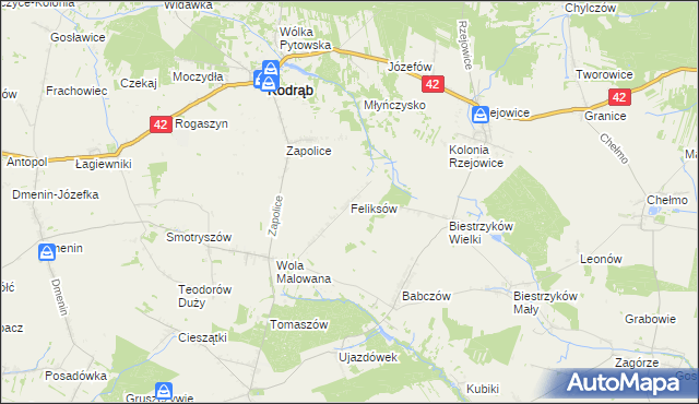 mapa Feliksów gmina Kodrąb, Feliksów gmina Kodrąb na mapie Targeo