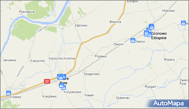 mapa Fiszewo gmina Gronowo Elbląskie, Fiszewo gmina Gronowo Elbląskie na mapie Targeo