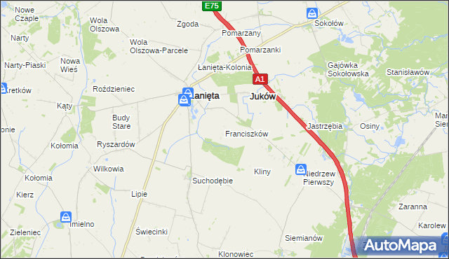 mapa Franciszków gmina Łanięta, Franciszków gmina Łanięta na mapie Targeo