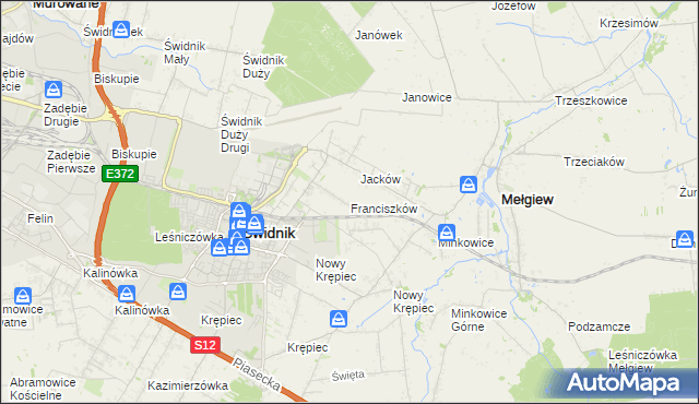 mapa Franciszków gmina Mełgiew, Franciszków gmina Mełgiew na mapie Targeo