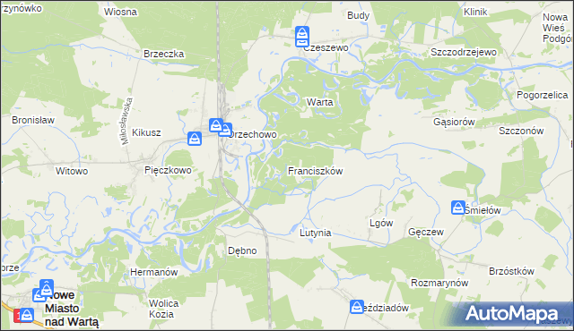 mapa Franciszków gmina Nowe Miasto nad Wartą, Franciszków gmina Nowe Miasto nad Wartą na mapie Targeo