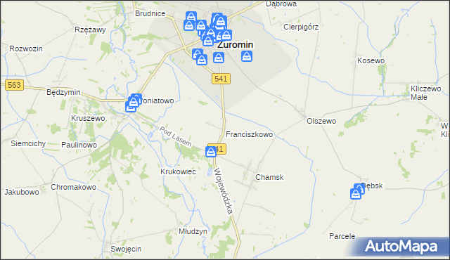 mapa Franciszkowo gmina Żuromin, Franciszkowo gmina Żuromin na mapie Targeo