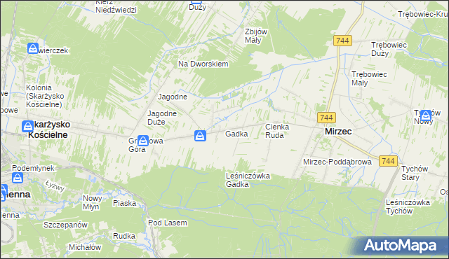 mapa Gadka gmina Mirzec, Gadka gmina Mirzec na mapie Targeo