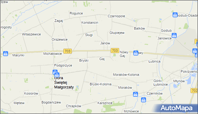 mapa Gaj gmina Góra Świętej Małgorzaty, Gaj gmina Góra Świętej Małgorzaty na mapie Targeo