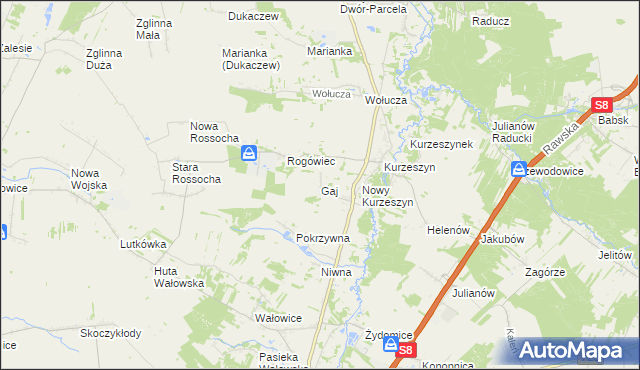 mapa Gaj gmina Rawa Mazowiecka, Gaj gmina Rawa Mazowiecka na mapie Targeo