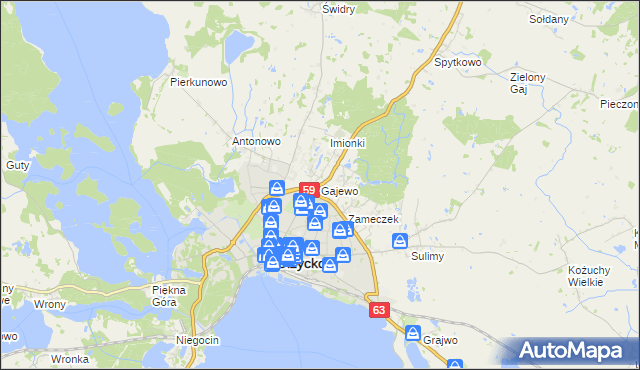 mapa Gajewo gmina Giżycko, Gajewo gmina Giżycko na mapie Targeo