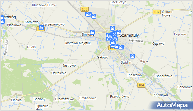 mapa Gałowo gmina Szamotuły, Gałowo gmina Szamotuły na mapie Targeo