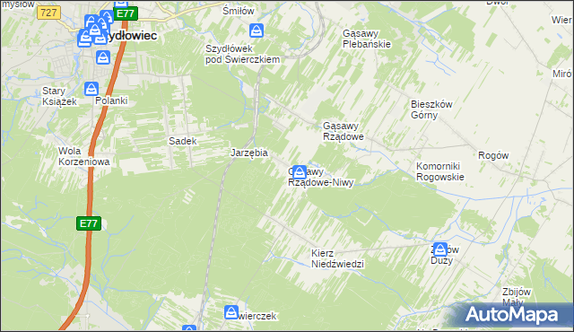mapa Gąsawy Rządowe-Niwy, Gąsawy Rządowe-Niwy na mapie Targeo