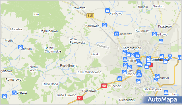 mapa Gąski gmina Ciechanów, Gąski gmina Ciechanów na mapie Targeo