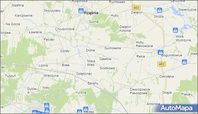 mapa Gawłów gmina Rząśnia, Gawłów gmina Rząśnia na mapie Targeo