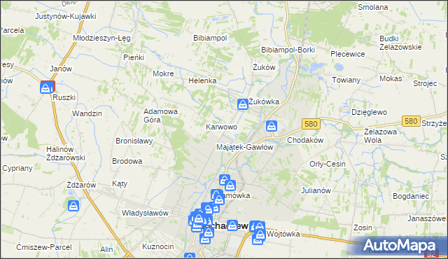 mapa Gawłów gmina Sochaczew, Gawłów gmina Sochaczew na mapie Targeo