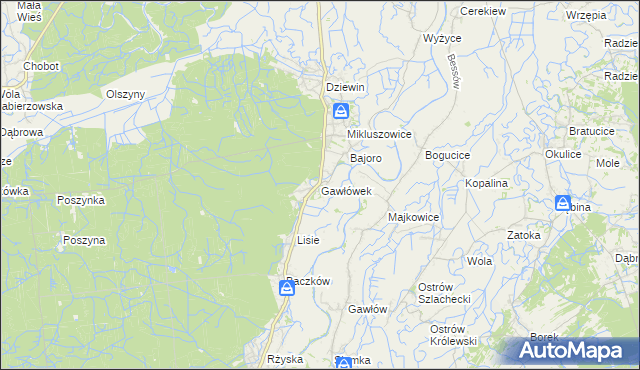 mapa Gawłówek gmina Drwinia, Gawłówek gmina Drwinia na mapie Targeo