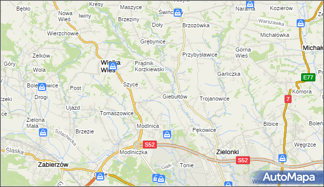 mapa Giebułtów gmina Wielka Wieś, Giebułtów gmina Wielka Wieś na mapie Targeo