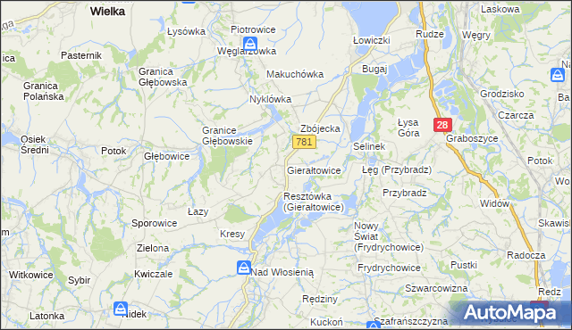 mapa Gierałtowice gmina Wieprz, Gierałtowice gmina Wieprz na mapie Targeo