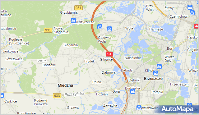 mapa Gilowice gmina Miedźna, Gilowice gmina Miedźna na mapie Targeo