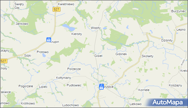 mapa Gisiel gmina Stary Dzierzgoń, Gisiel gmina Stary Dzierzgoń na mapie Targeo