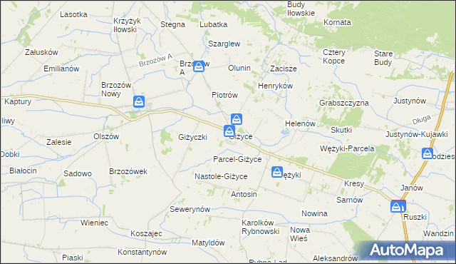 mapa Giżyce gmina Iłów, Giżyce gmina Iłów na mapie Targeo