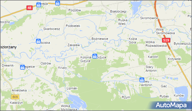 mapa Giżyce gmina Michów, Giżyce gmina Michów na mapie Targeo