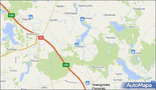 mapa Giżyn gmina Nowogródek Pomorski, Giżyn gmina Nowogródek Pomorski na mapie Targeo