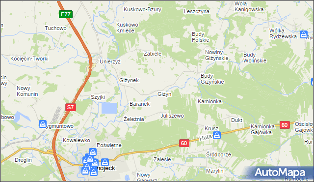 mapa Giżyn gmina Strzegowo, Giżyn gmina Strzegowo na mapie Targeo