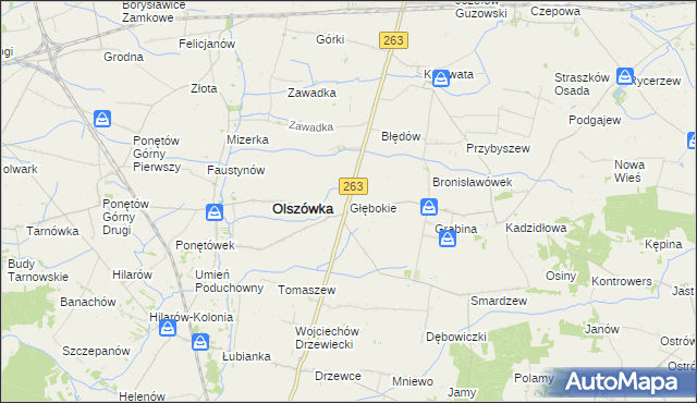 mapa Głębokie gmina Olszówka, Głębokie gmina Olszówka na mapie Targeo