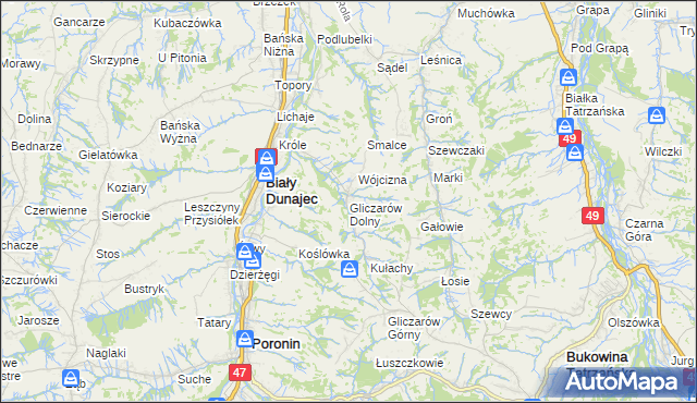 mapa Gliczarów Dolny, Gliczarów Dolny na mapie Targeo