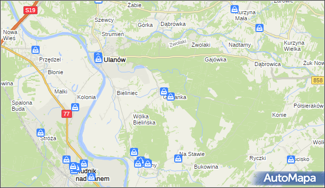 mapa Glinianka gmina Ulanów, Glinianka gmina Ulanów na mapie Targeo