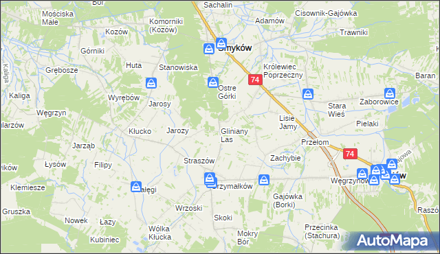 mapa Gliniany Las, Gliniany Las na mapie Targeo